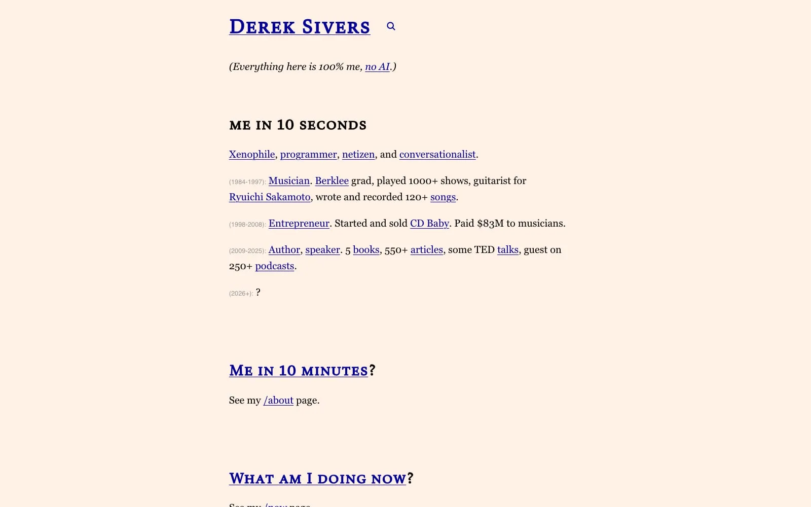 Screenshot of Derek Sivers