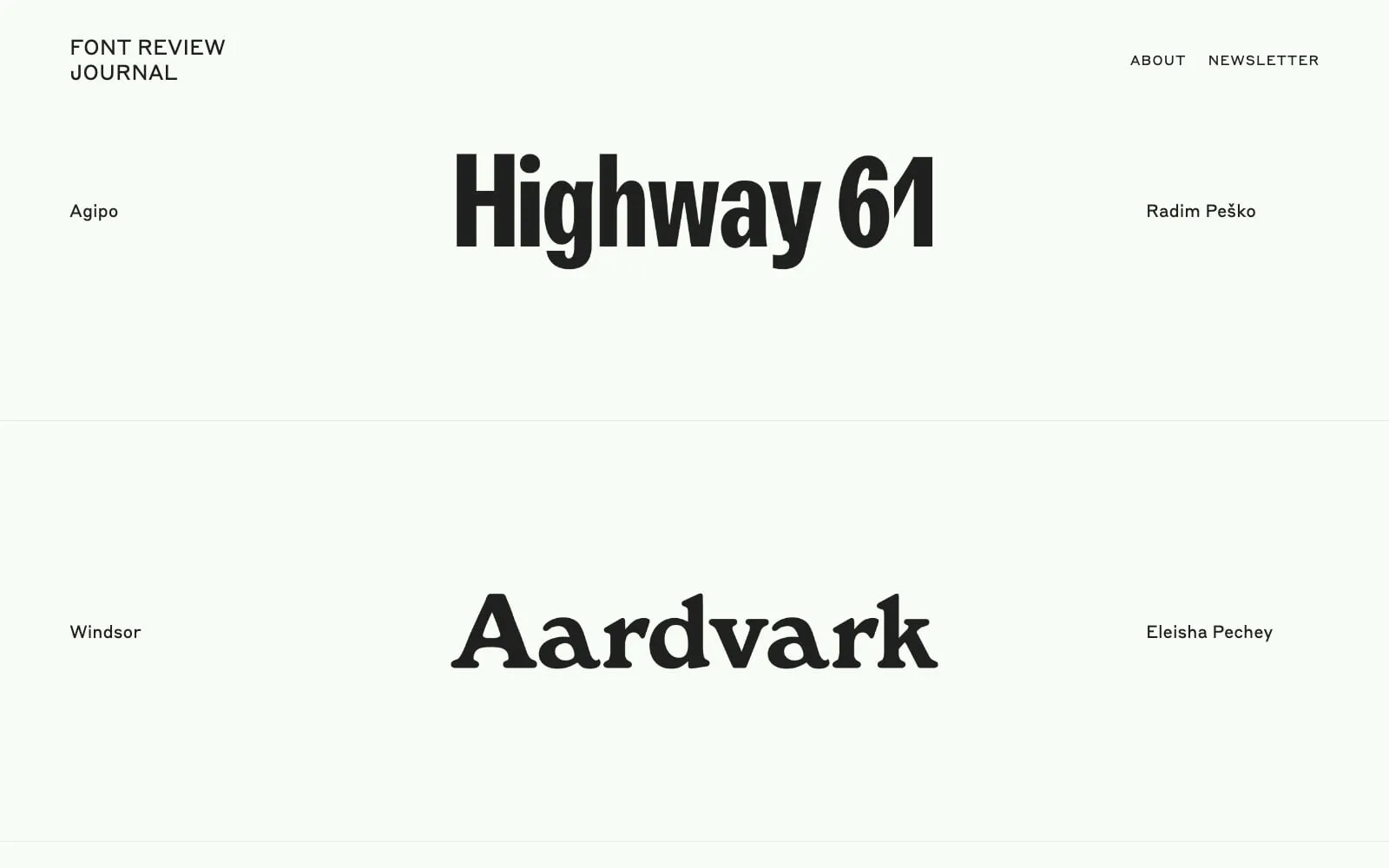 Screenshot of Font Review Journal