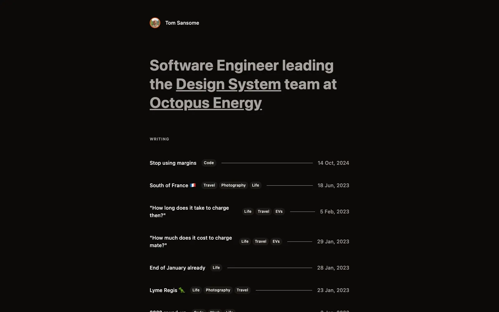 Screenshot of Tom Sansome